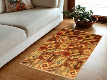 Shabby Chic Gabbeh Magda Beige/Brown Wool Rug - 3'0'' x 4'10''